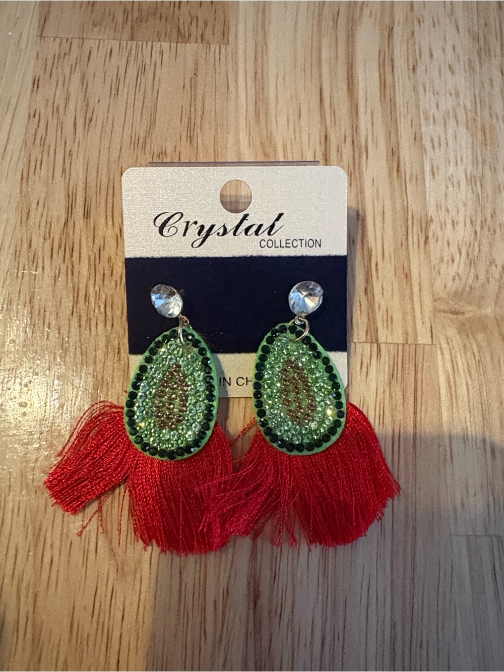 Green and Red avocado Tassel Earrings